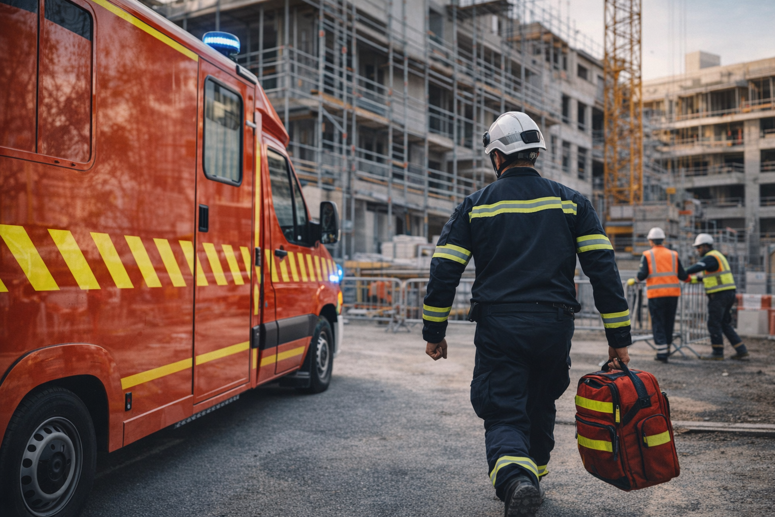 Pompier sur un chantier de construction